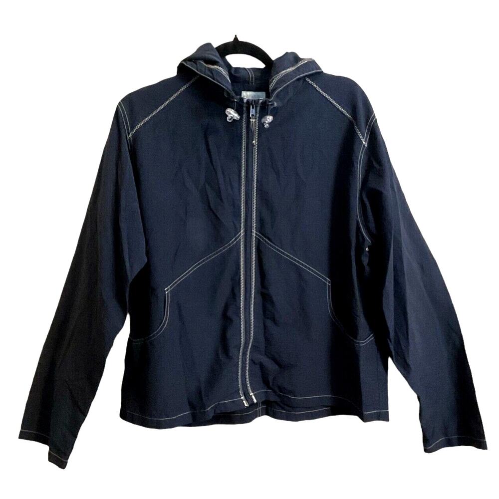 GH Bass Windbreaker Rain Jacket Women’s Size XL Navy Cotton Nylon Relaxed Fit - Picture 2 of 9